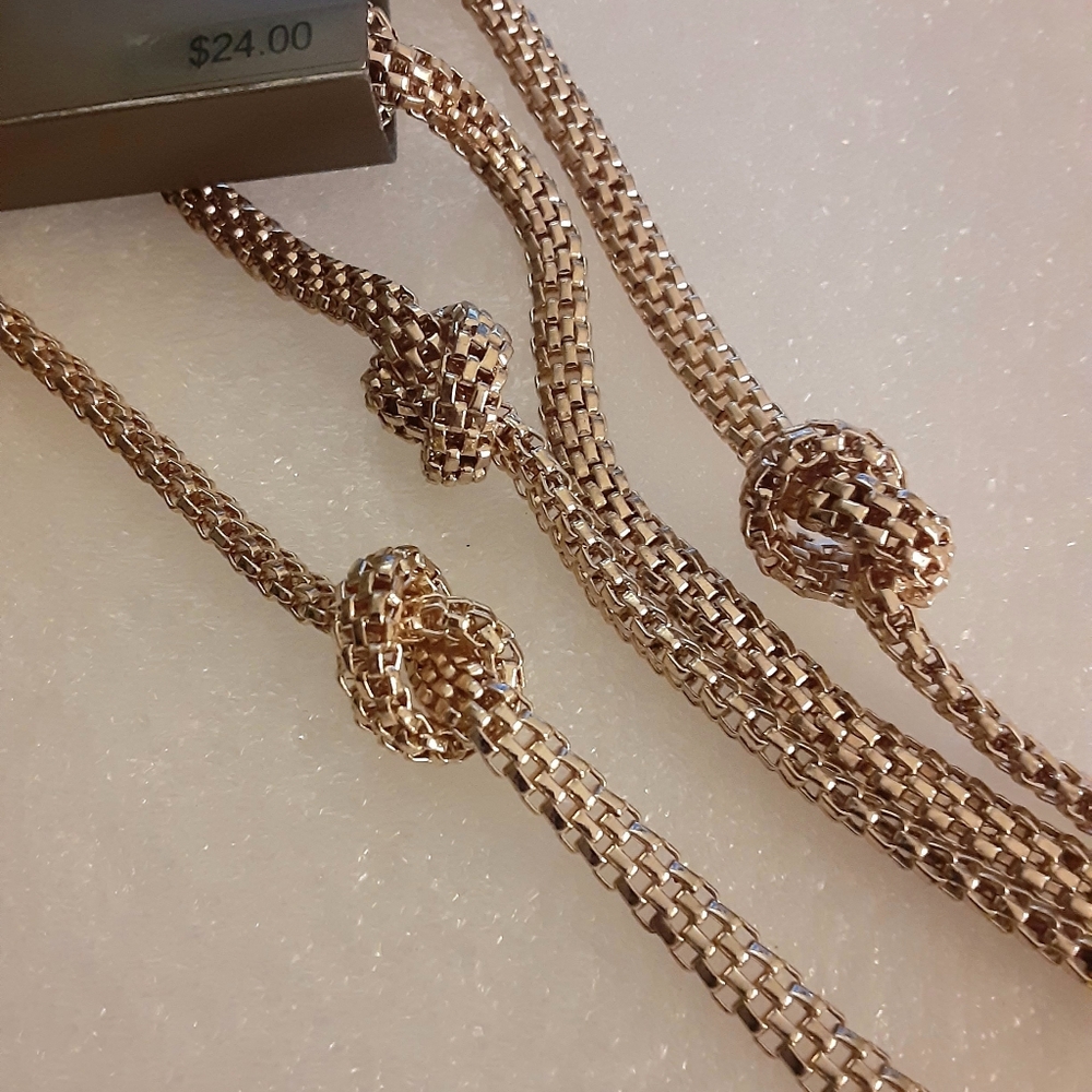 Studio S Long Gold Tone Rope Pattern Knotted Necklace